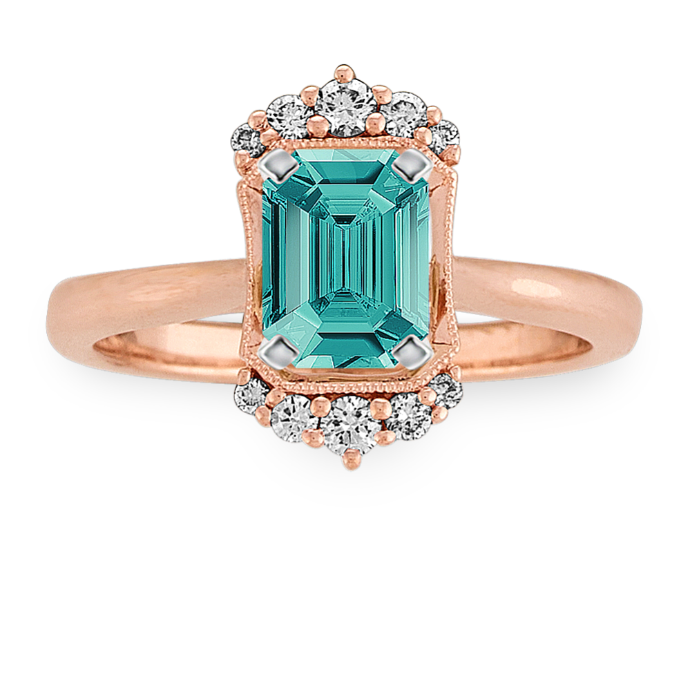 6.92 mm Blue Green Natural Sapphire Engagement Ring in Rose Gold
