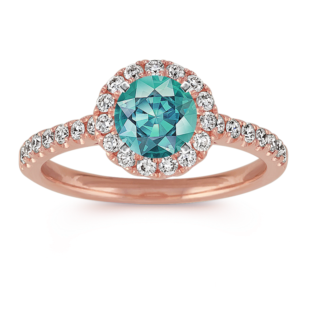 5.16 mm Blue Green Natural Sapphire Engagement Ring in Rose Gold