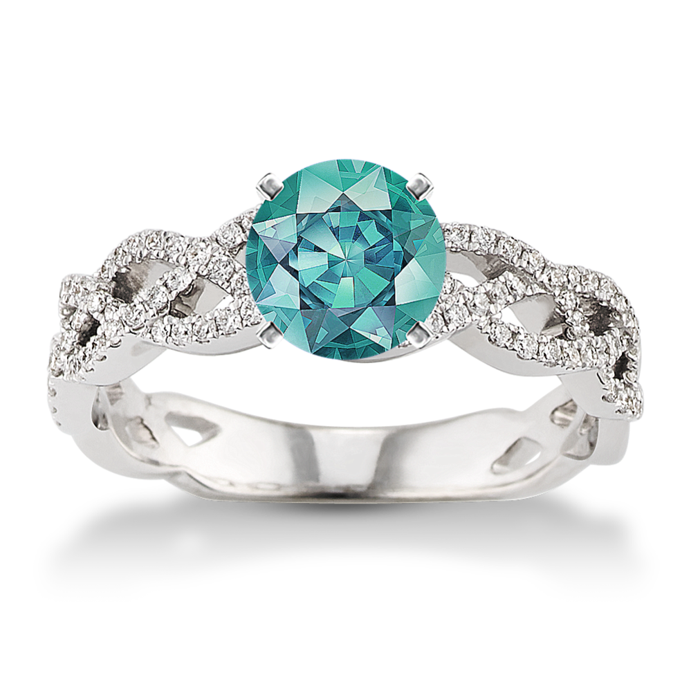 5.97 mm Blue Green Natural Sapphire Engagement Ring in White Gold