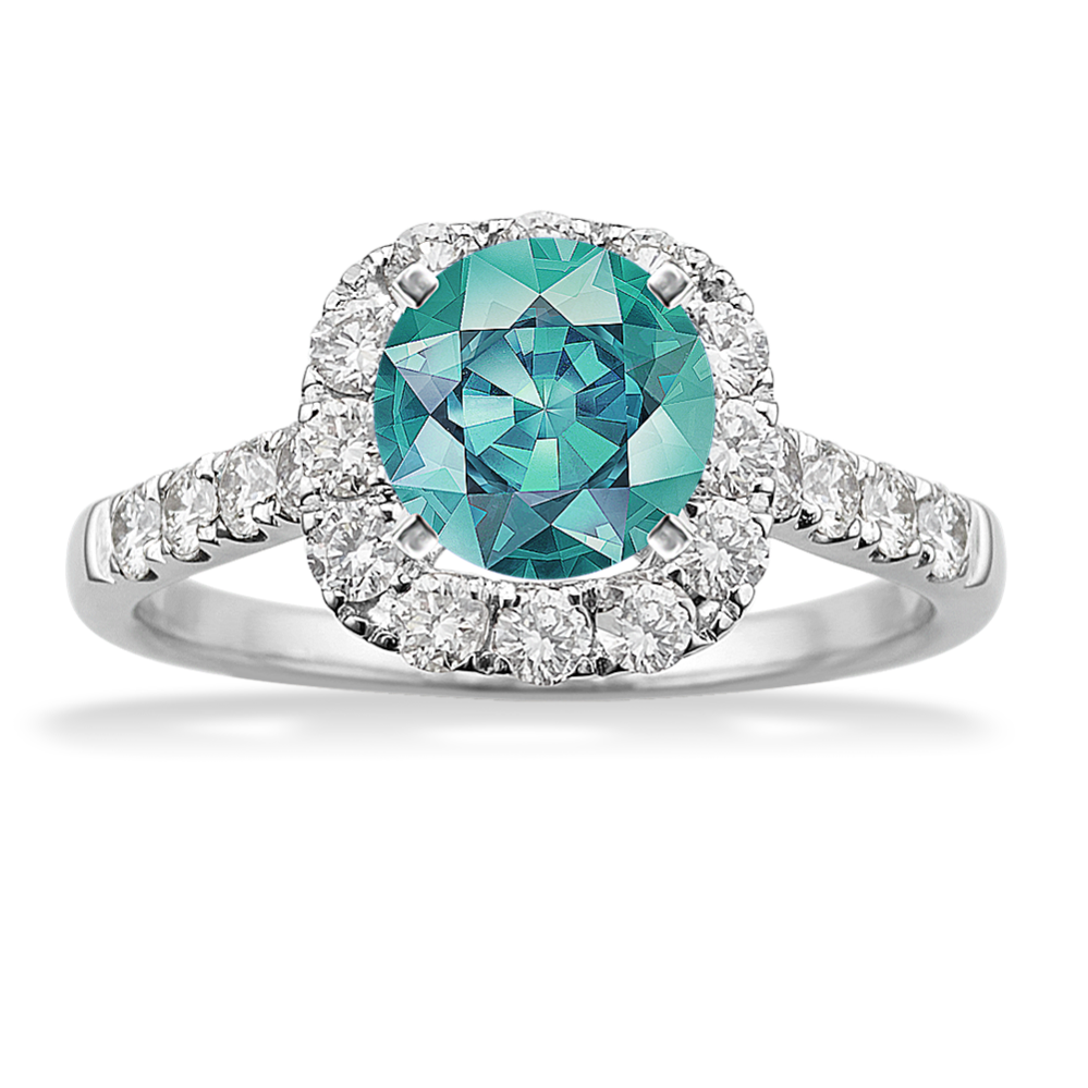 6.13 mm Blue Green Natural Sapphire Engagement Ring in Platinum