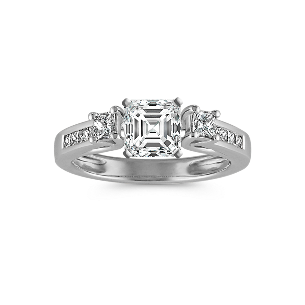 Three-Stone Cathedral Princess Cut Natural Diamond Engagement Ring