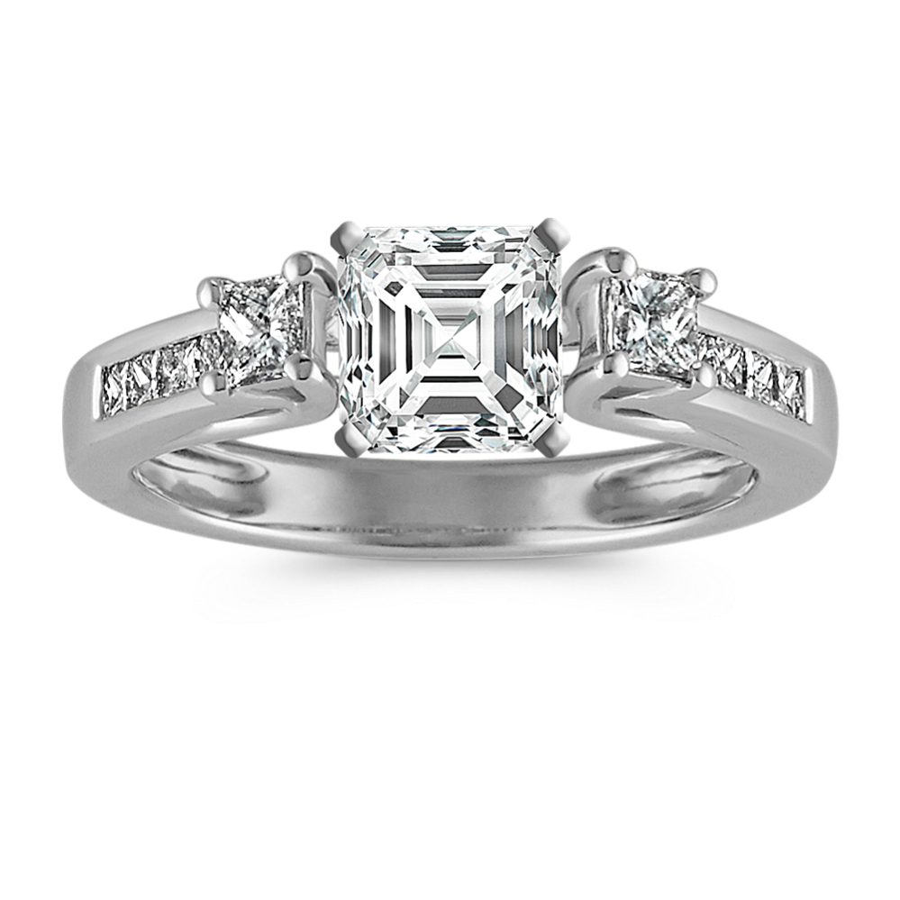 Three Stone Cathedral Princess Cut Diamond Engagement Ring