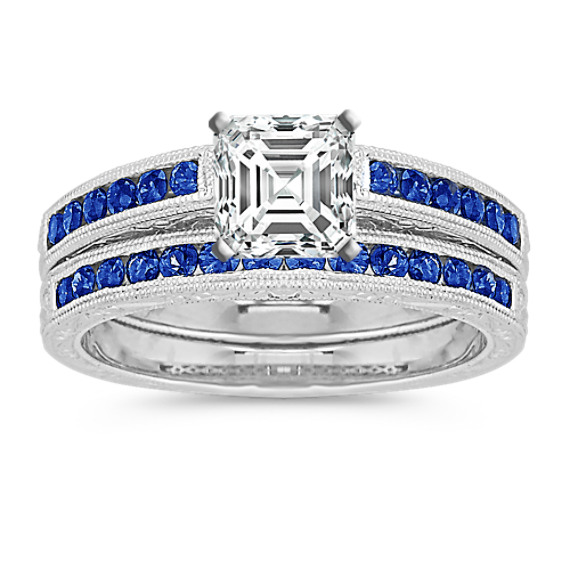 Round Sapphire Wedding Set with Channel-Setting