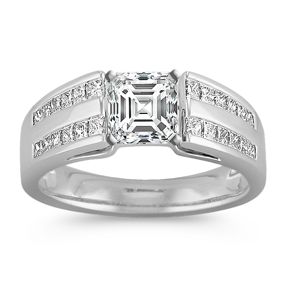 Cathedral Princess Cut Diamond Engagement Ring with Channel