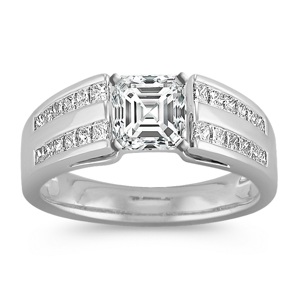 Cathedral Princess Cut Diamond Engagement Ring with Channel-Setting