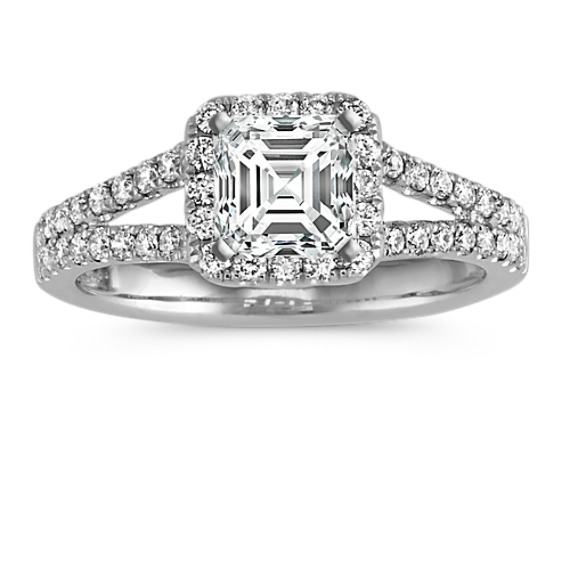 Halo Split Shank Diamond Engagement Ring