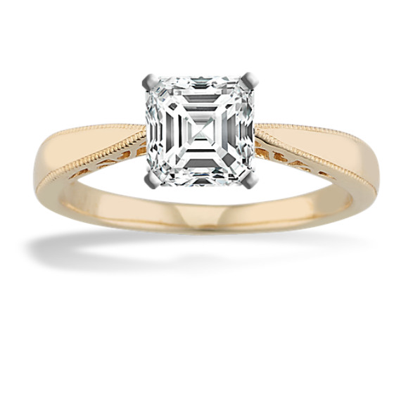 14k Yellow Gold Engagement Ring with Asscher Diamond
