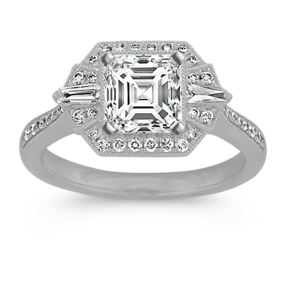 Art Deco Diamond Halo Engagement Ring with Asscher Diamond