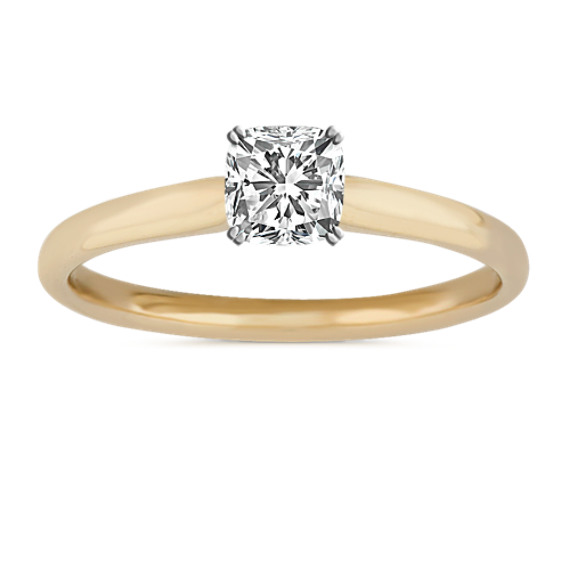 Classic Engagement Ring in 14k Yellow Gold with Cushion Cut Diamond