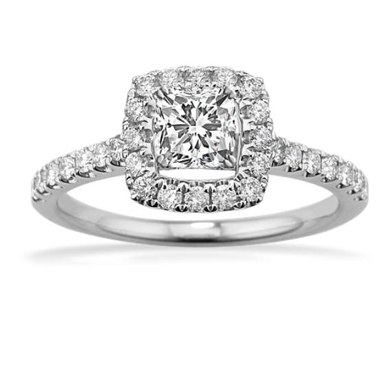 Delia Pave-Set Halo Engagement Ring in 14k White Gold