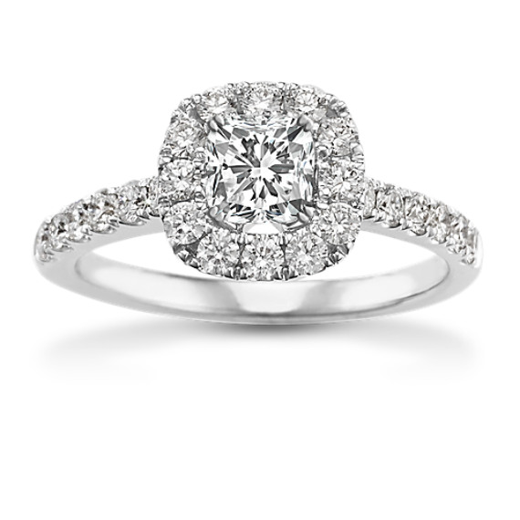 Halo Diamond Engagement Ring with Pave-Set Round Diamonds
