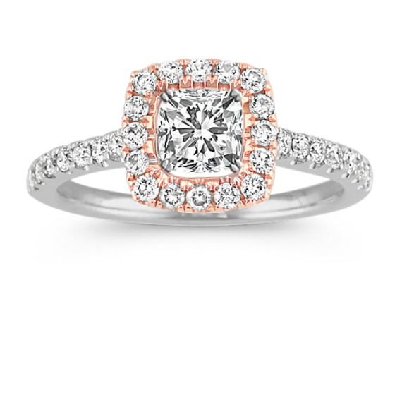Classic Halo Engagement Ring in 14k White and Rose Gold
