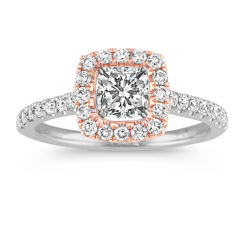 Jordan Classic Halo Engagement Ring in 14k White and Rose Gold