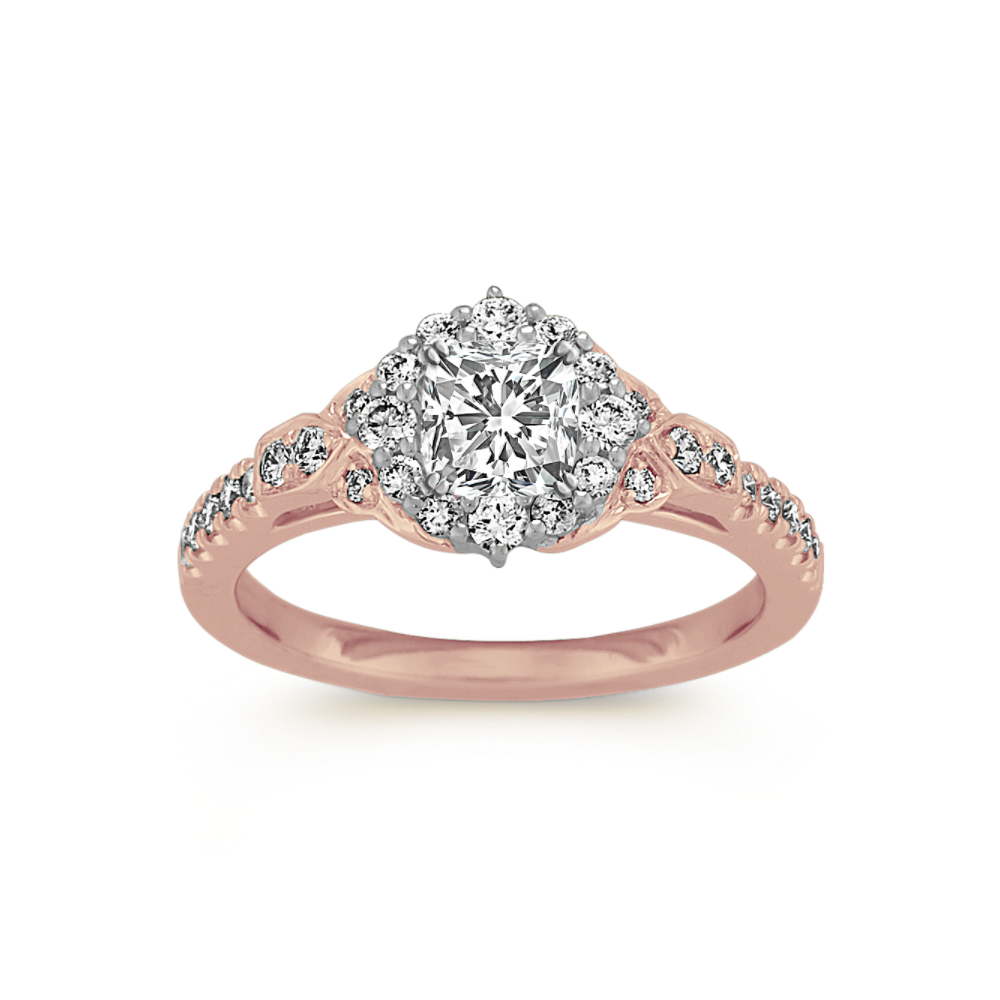 Natural Diamond Halo Engagement Ring in 14k Rose Gold