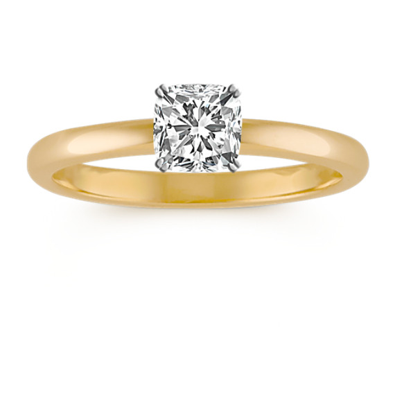Classic Solitaire Engagement Ring in Yellow Gold with Cushion Cut Diamond