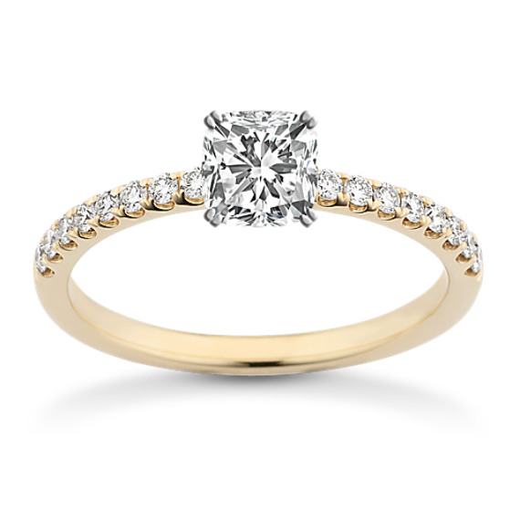 Diamond Engagement Ring with Pave Setting with Cushion Cut Diamond