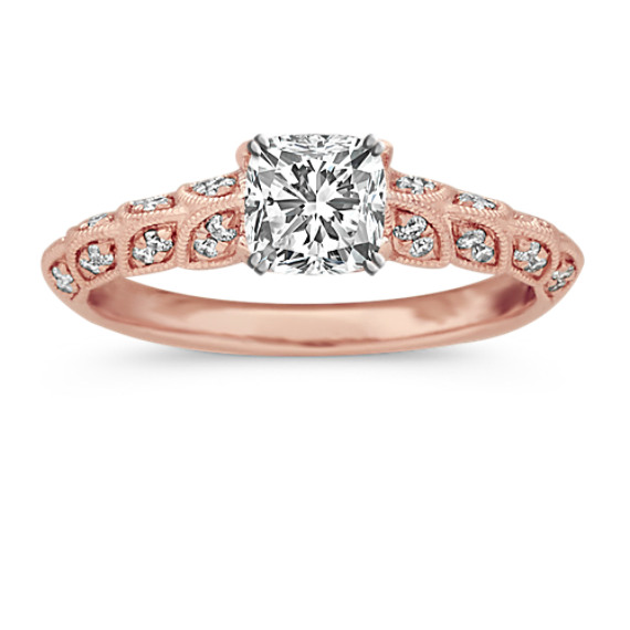 Vintage Diamond Engagement Ring in 14k Rose Gold with Cushion Cut Diamond