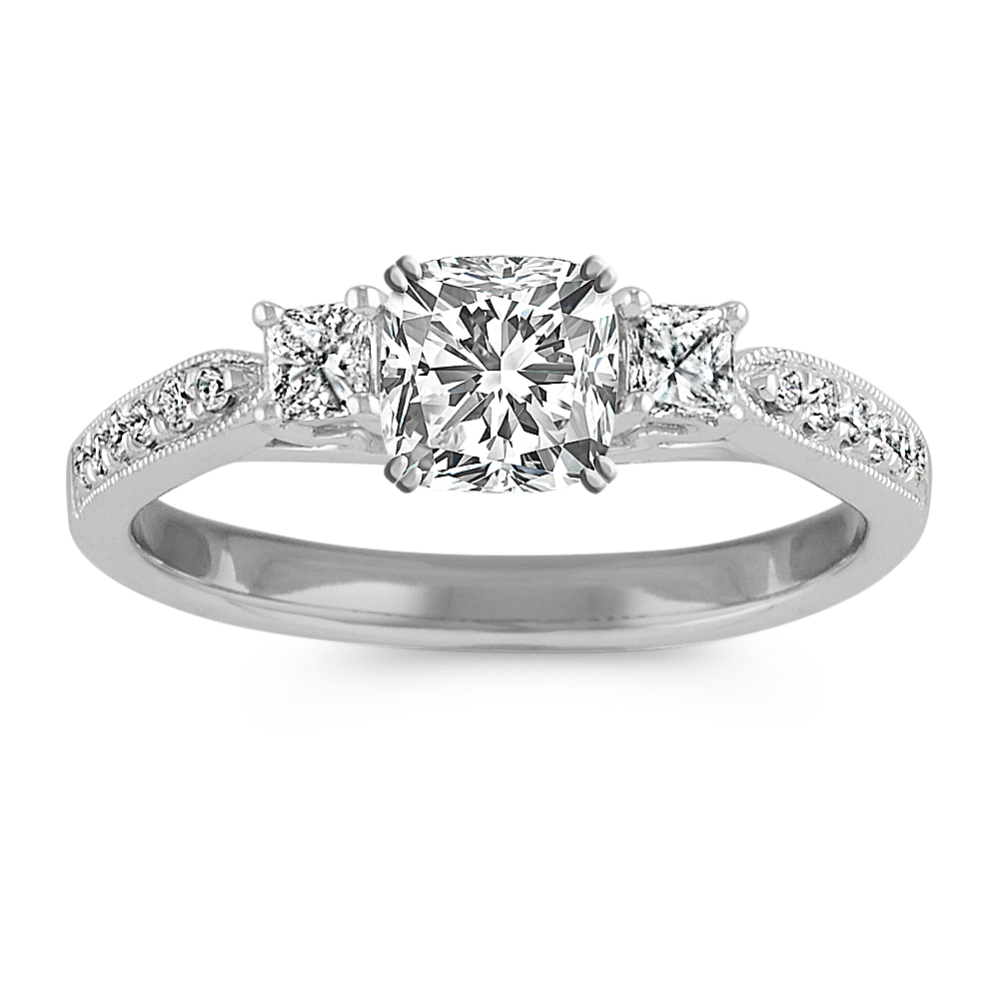 Three-Stone Princess Cut and Round Diamond Engagement Ring