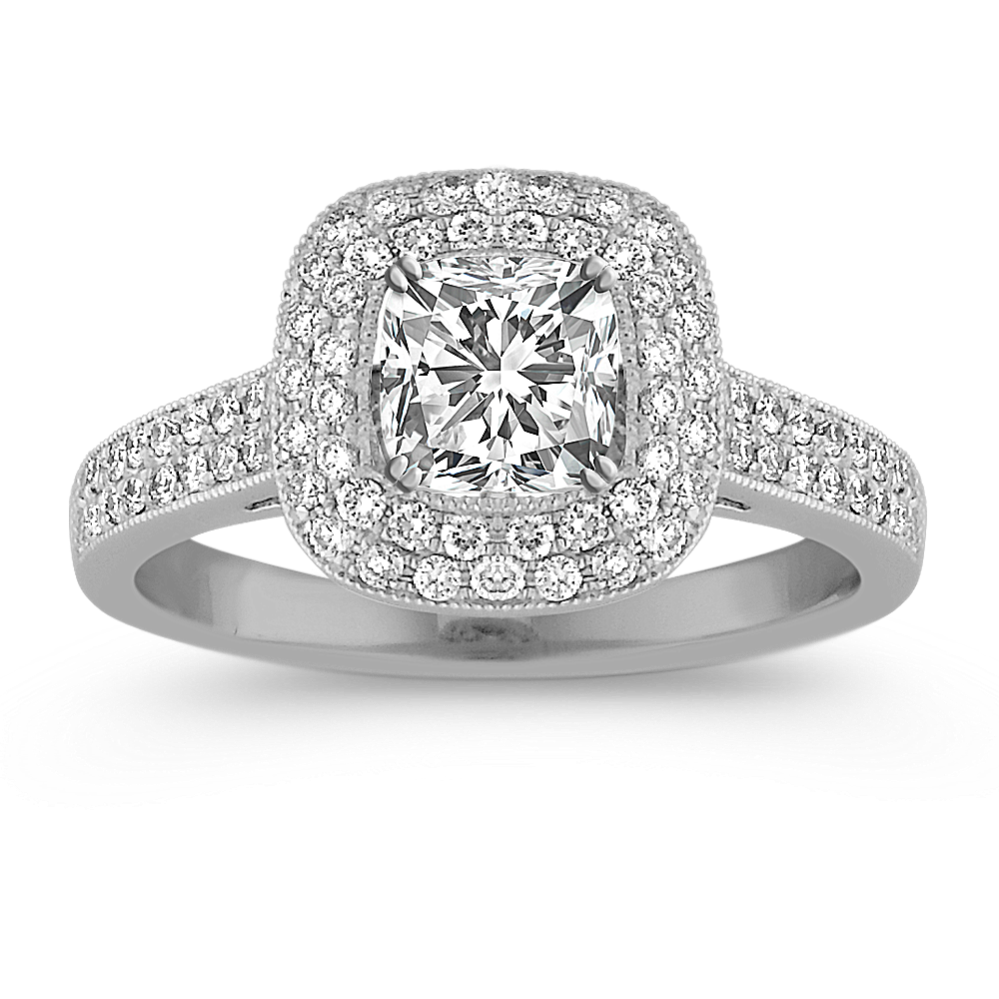Halo Round Diamond Platinum Engagement Ring