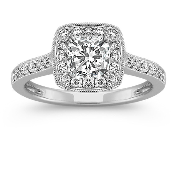 Cushion Halo Diamond Engagement Ring with Pave Setting