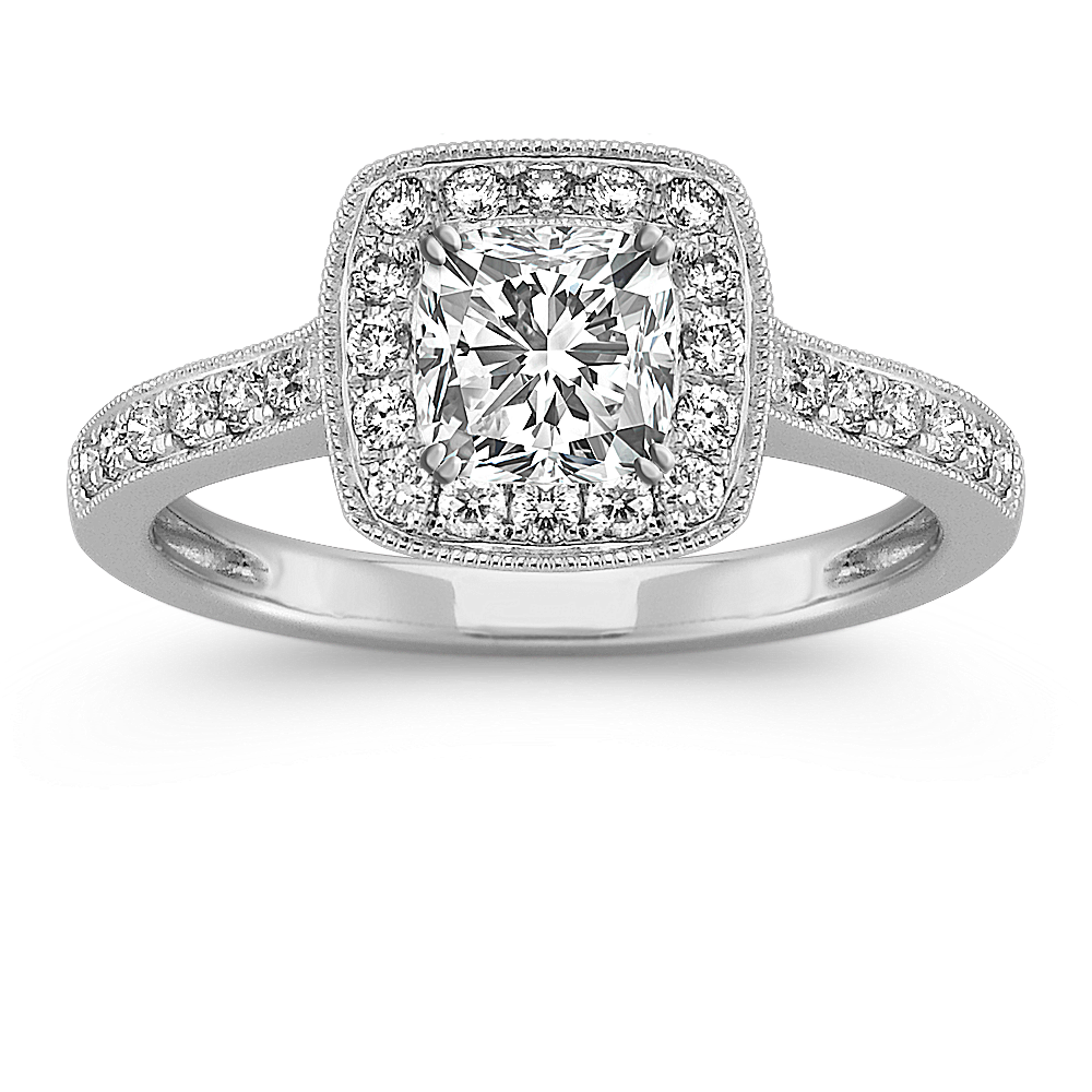 Tuscany Diamond Halo Engagement Ring in 14K White Gold