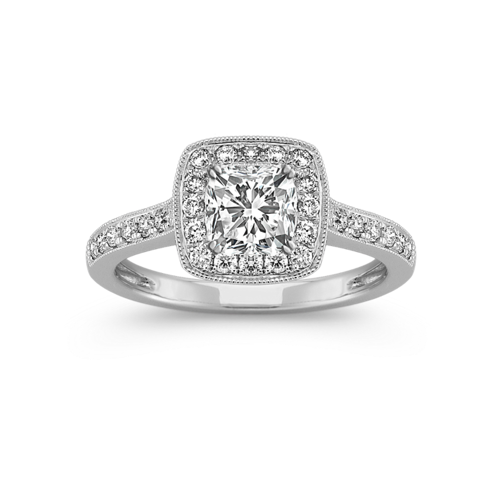 Tuscany Natural Diamond Halo Engagement Ring in 14K White Gold