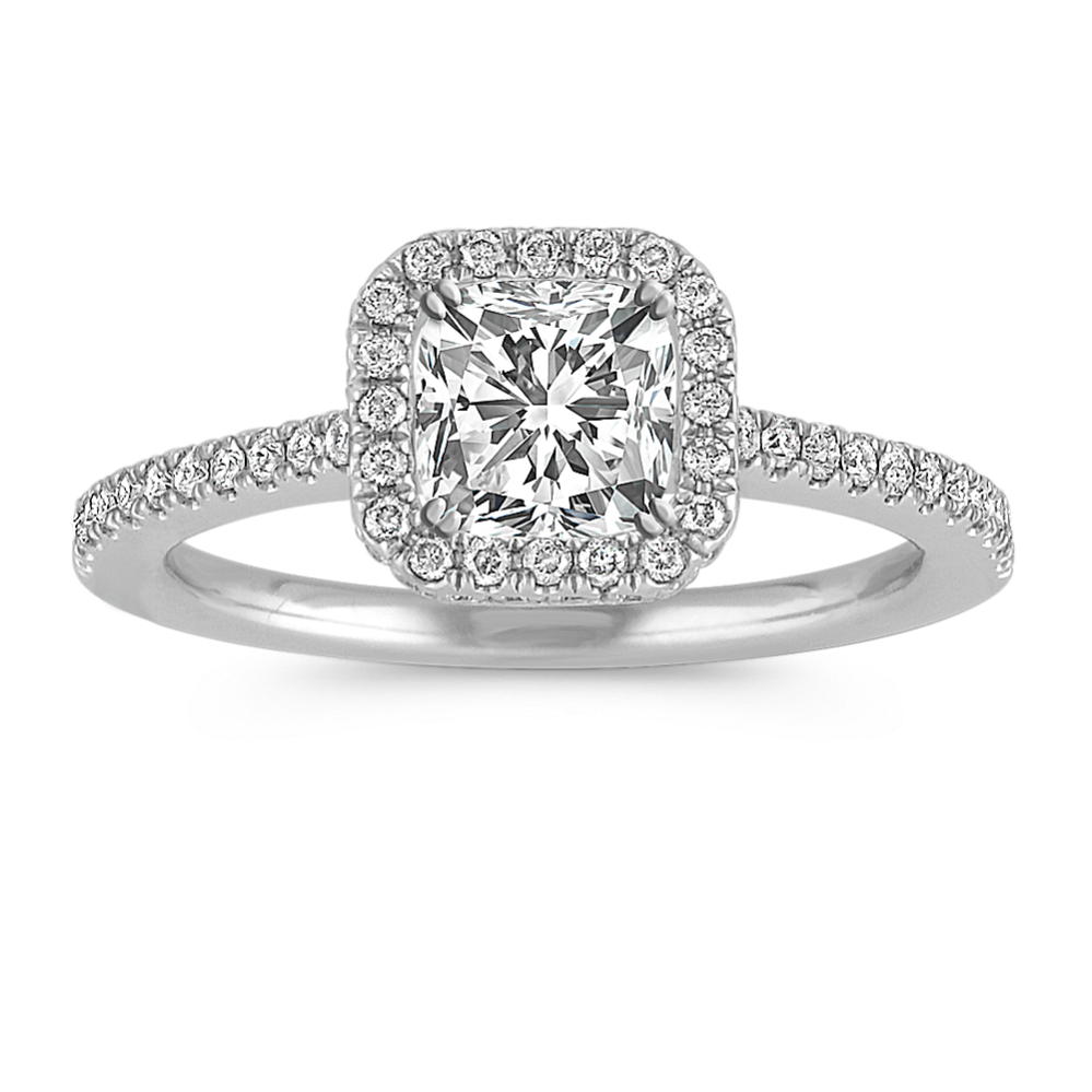 Cushion Halo Platinum Engagement Ring with Pave-Set Diamonds