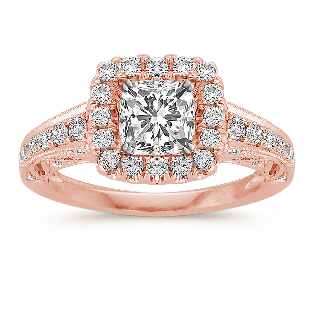 Mira Diamond Halo Engagement Ring in 14k Rose Gold