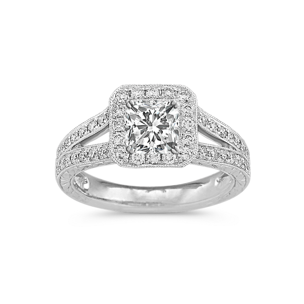 Everly Vintage Halo Natural Diamond Engagement Ring