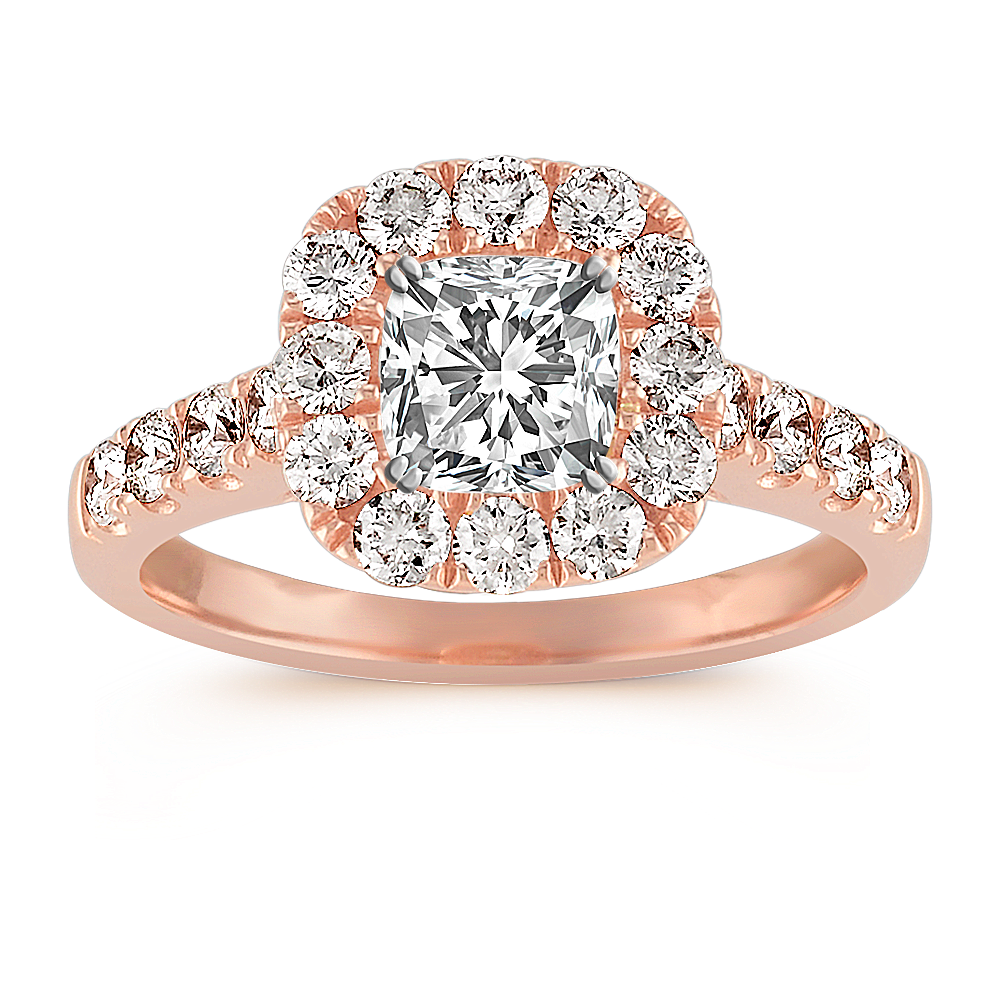 Unique Diamond Double Halo Heart w/ Pink Diamonds Engagement Ring - with A 1 ct Center Heart Shape GIA Natural Diamond in Rose Gold