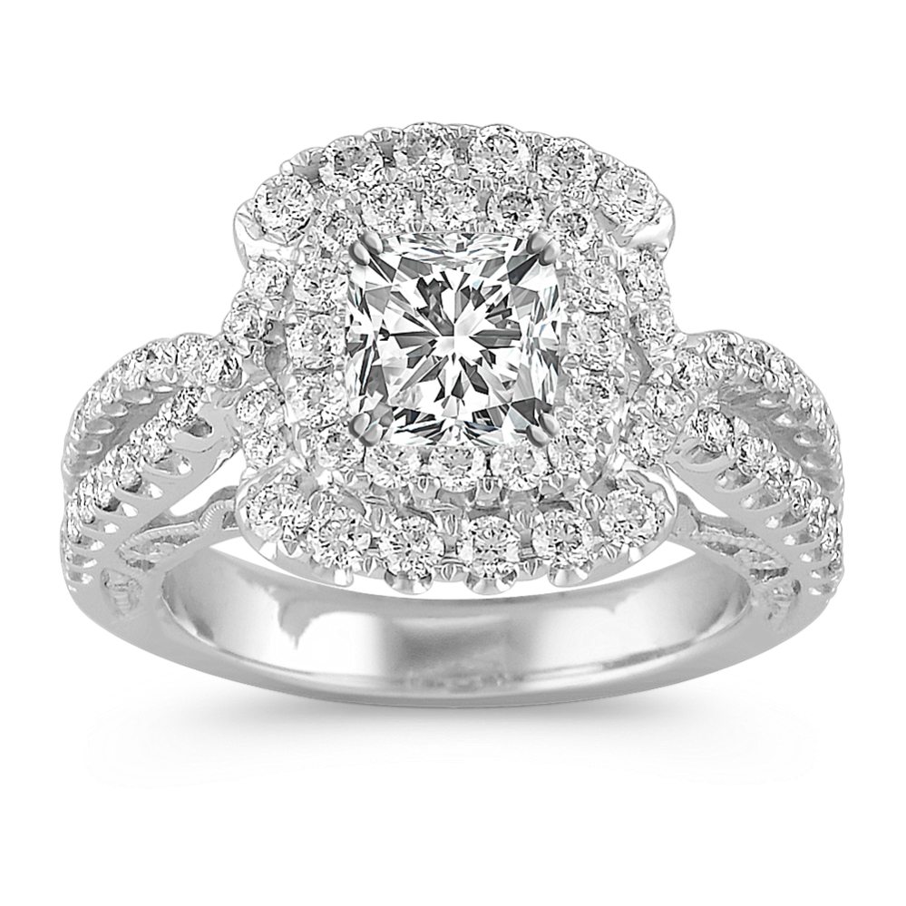 Split Shank Double Halo Vintage Diamond Engagement Ring