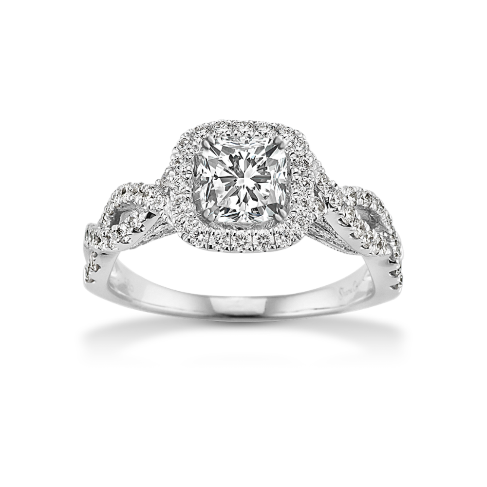 3/4 ct Cushion Center Natural Diamond Infinity Halo Engagement Ring