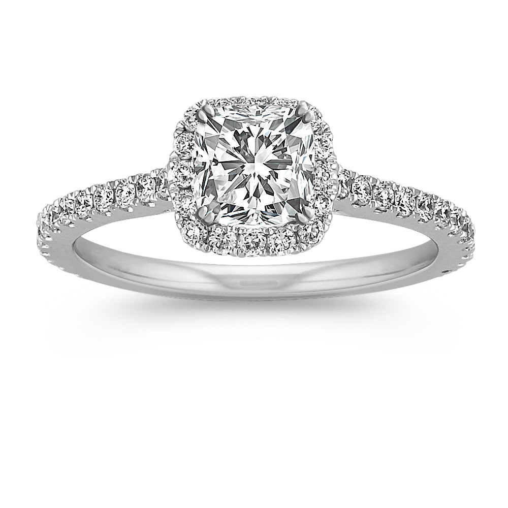 Halo Diamond Engagement Ring For 0 75 Carat Cushion Cut Shane Co