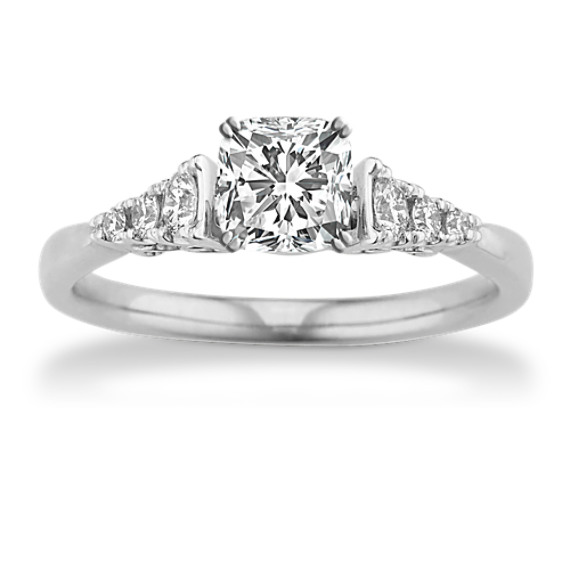 Classic Cathedral Round Diamond Engagement Ring with Cushion Cut Diamond