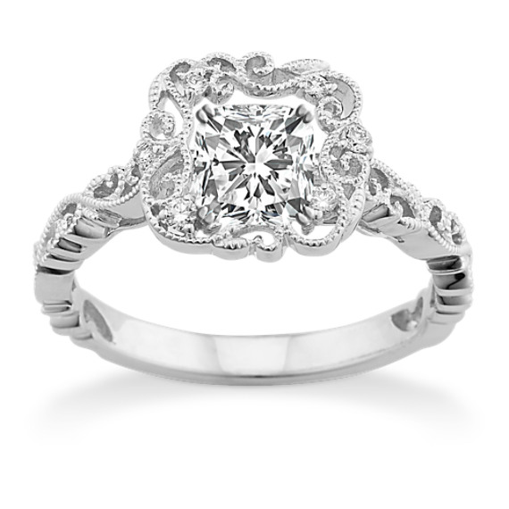 Cushion Halo Diamond Vintage Engagement Ring