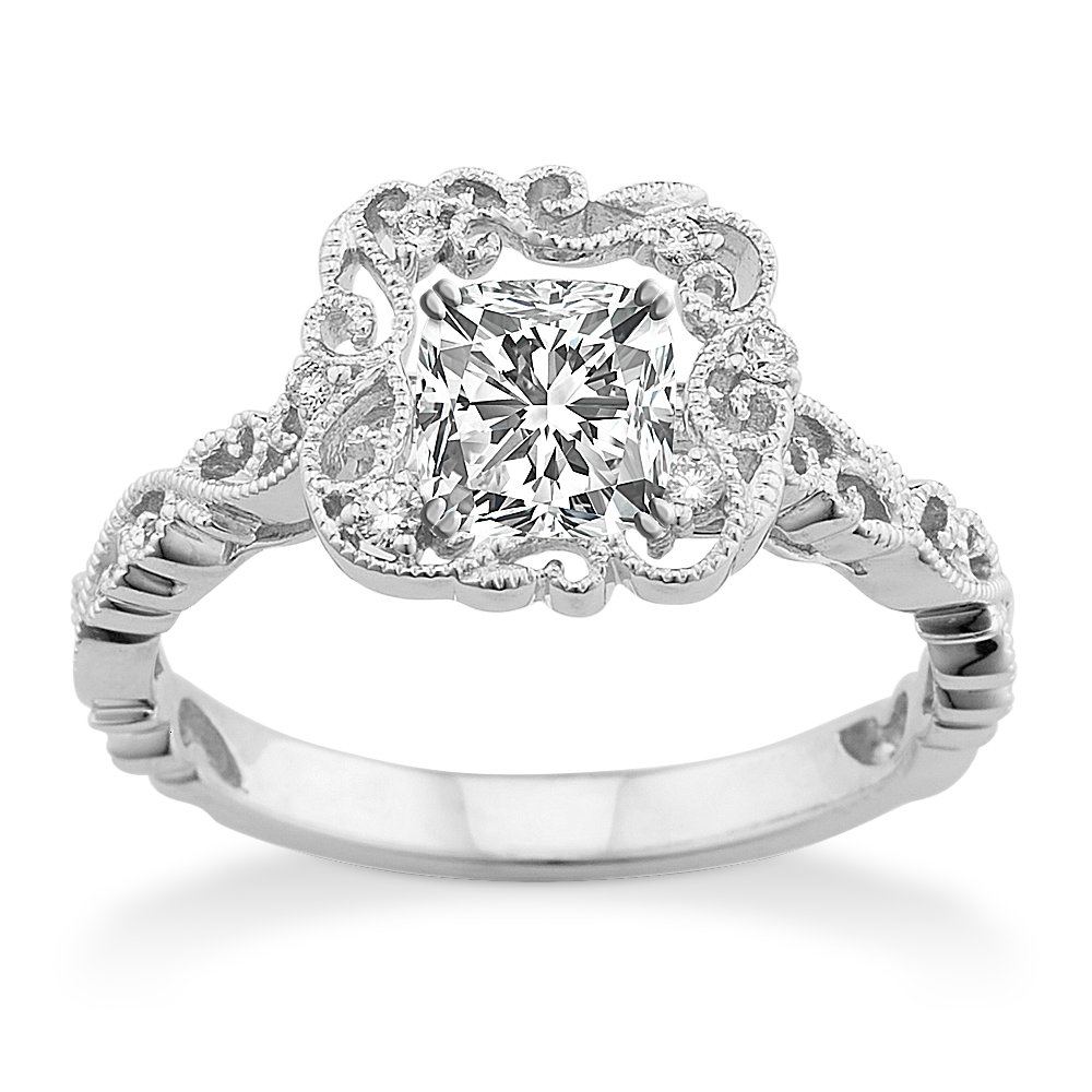 Halo Diamond Vintage Engagement Ring