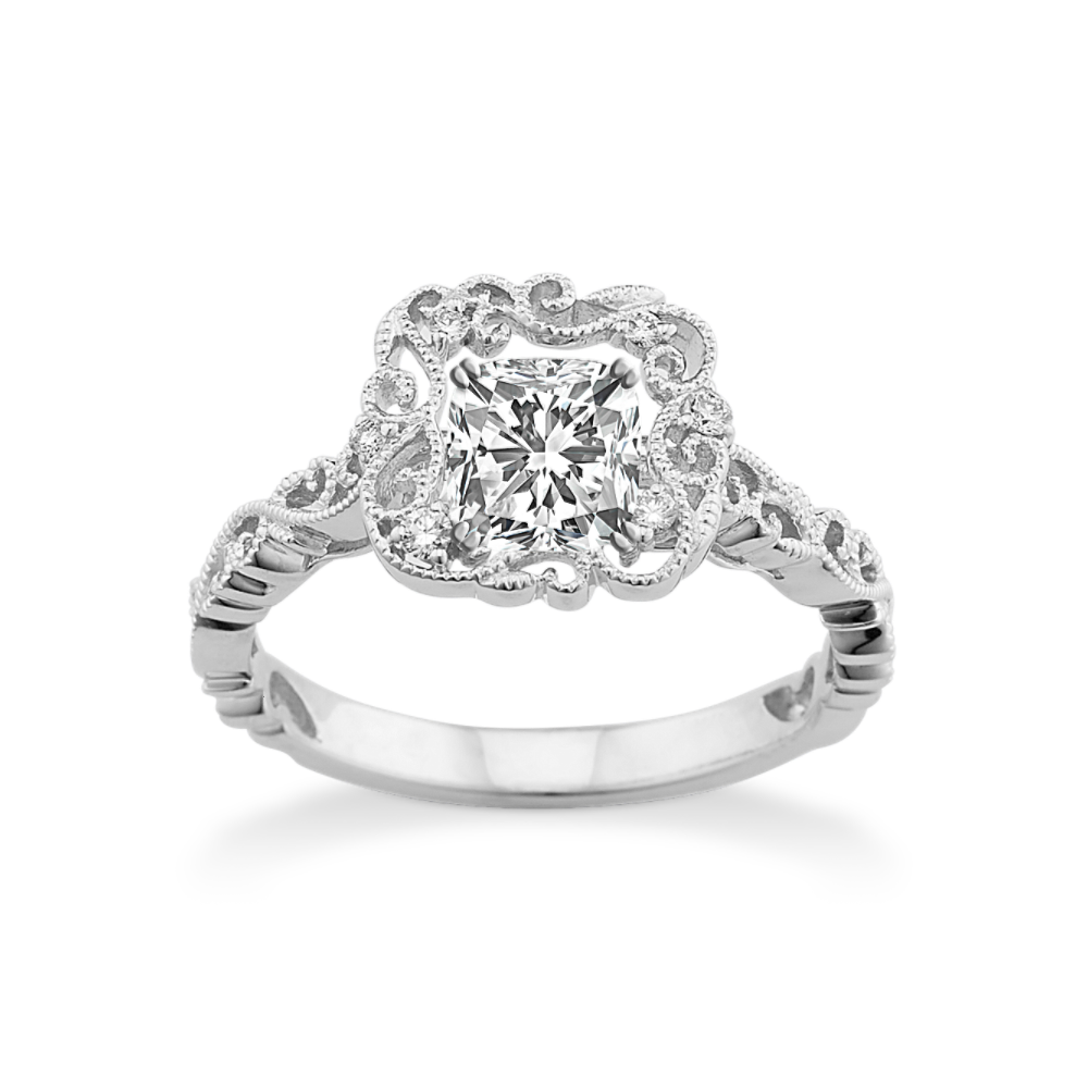 Cushion Halo Natural Diamond Vintage Engagement Ring