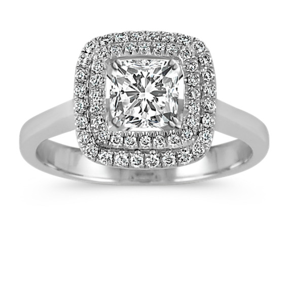 Cushion Double Halo Engagement Ring in 14k White Gold