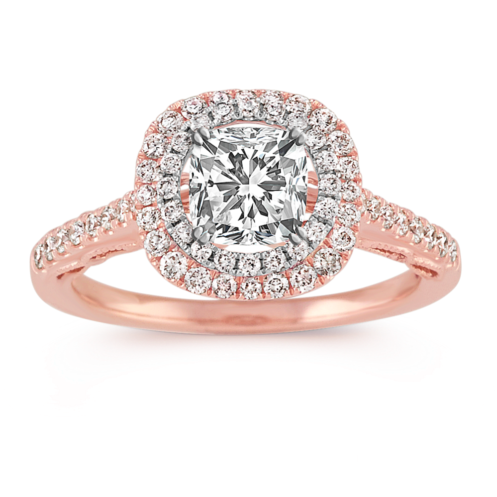 Vintage Double Halo Engagement Ring in 14k Two-Tone Gold