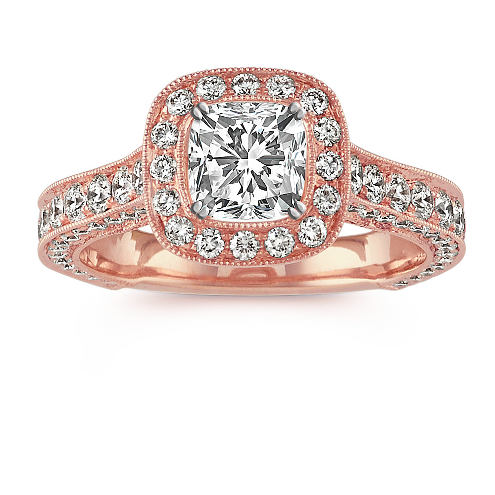 Cushion Halo Vintage Engagement Ring In 14k Rose Gold Shane Co