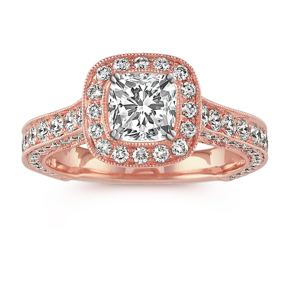 Cushion Halo Vintage Engagement Ring in 14k Rose Gold | Shane Co.