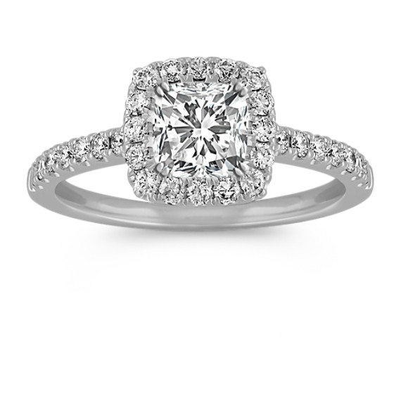 Delia Pave-Set Halo Engagement Ring in Platinum with Cushion Cut Diamond