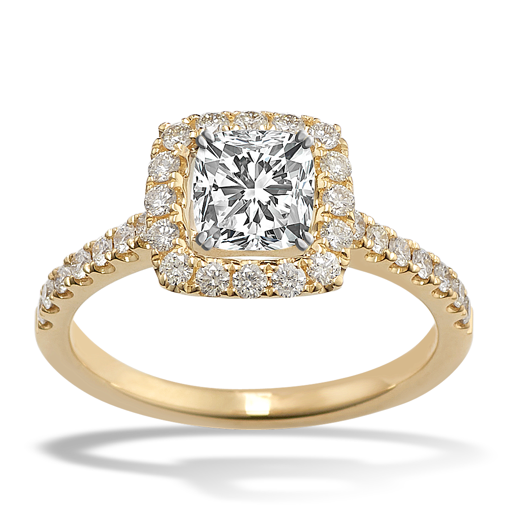 Classic Halo Diamond Engagement Ring in 14k Yellow Gold