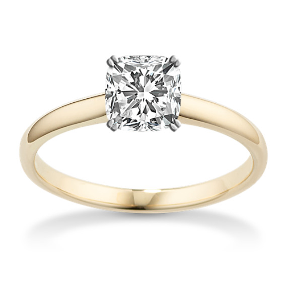 Solitaire 14K Yellow Gold Engagement Ring with Cushion Cut Diamond