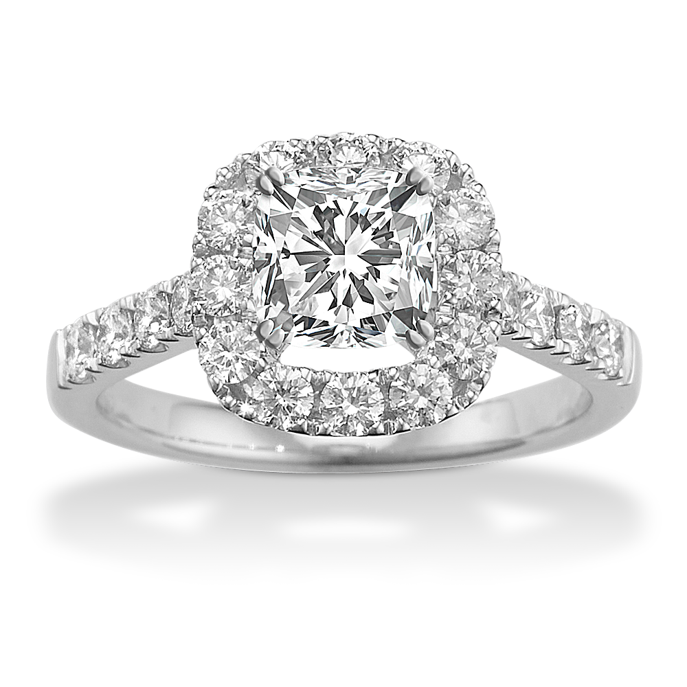 Sandrine Halo Diamond Engagement Ring in 14K White Gold