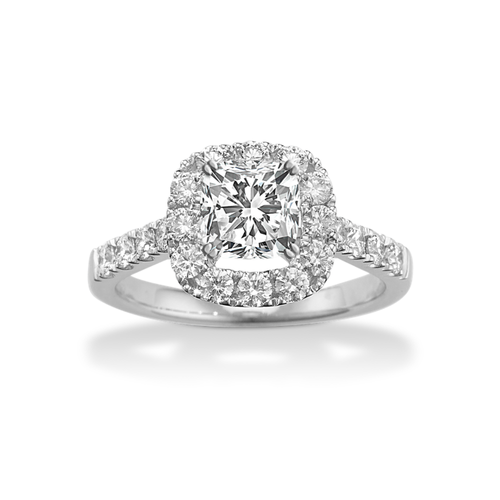 Sandrine Halo Natural Diamond Engagement Ring in 14K White Gold