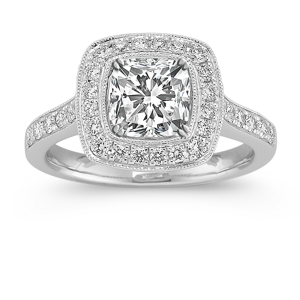 Cushion Halo Diamond Engagement Ring with Pave Setting Shane Co.