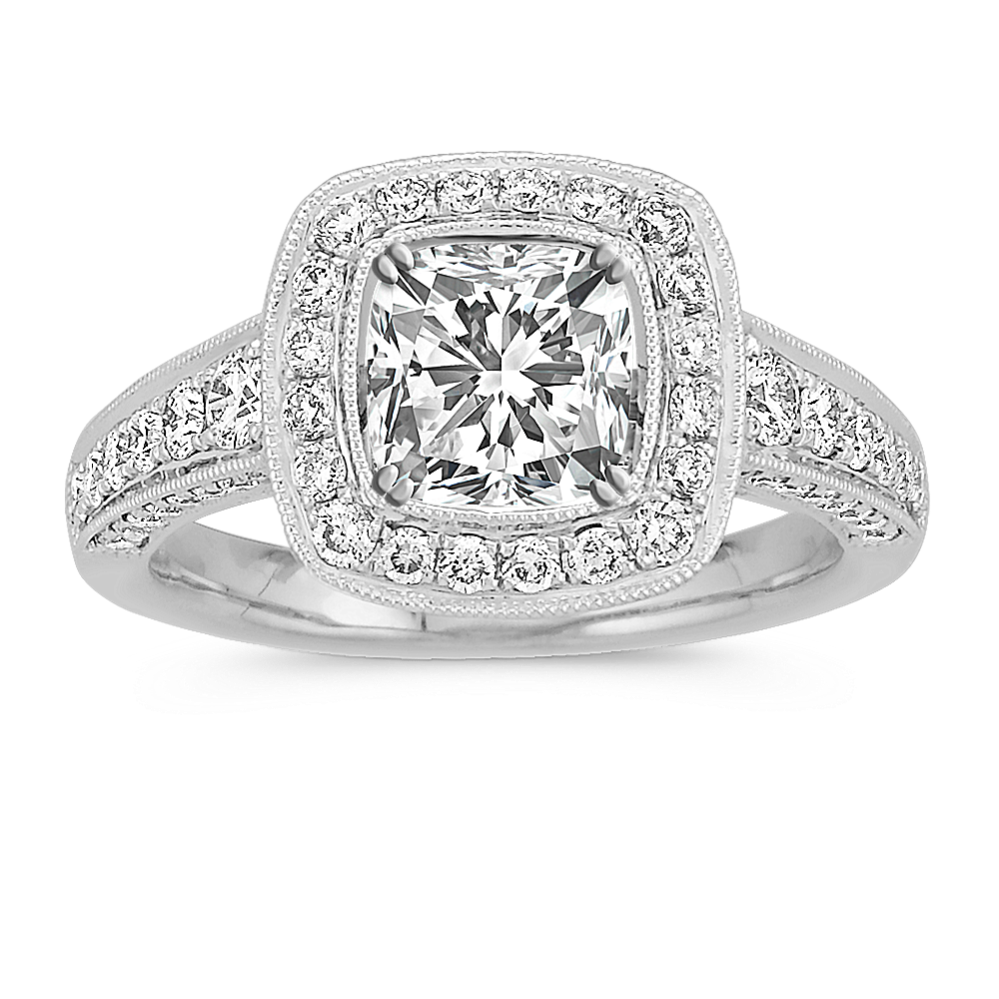 Halo Diamond Engagement Ring with Pave Setting