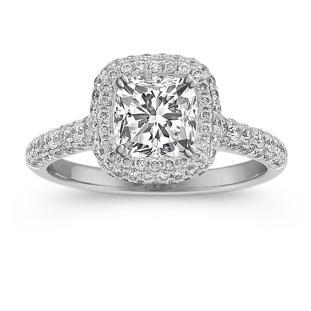 Daphne Cushion Halo Engagement Ring with Pave-Set Round Diamonds