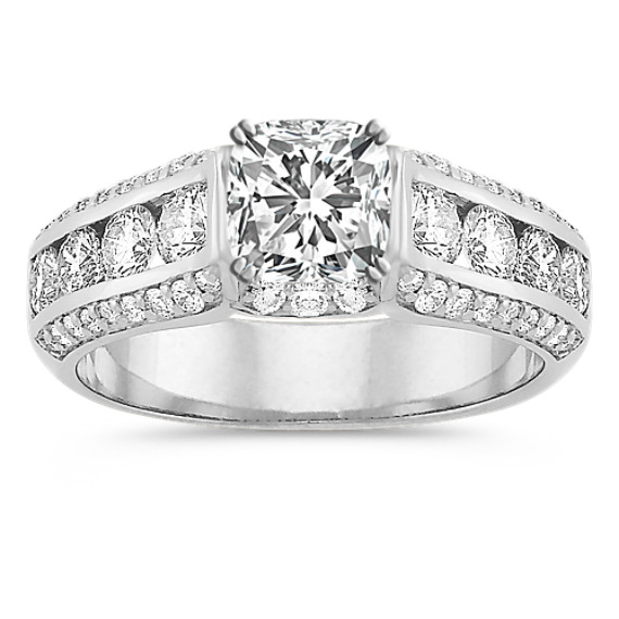 Cathedral Round Diamond Engagement Ring with Channel-Setting